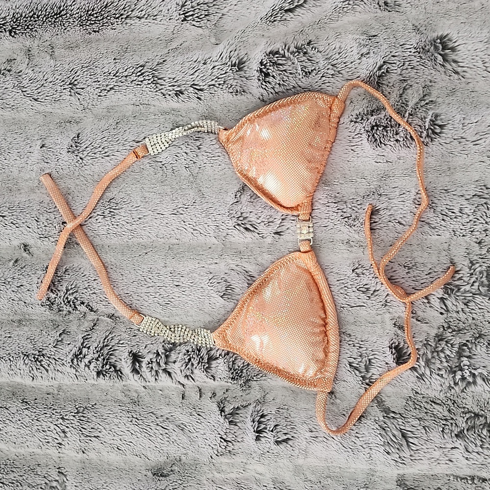 Women's Stanked Couture Top Bikini (Only Top) Size XS Peach / Silver Rhinestones